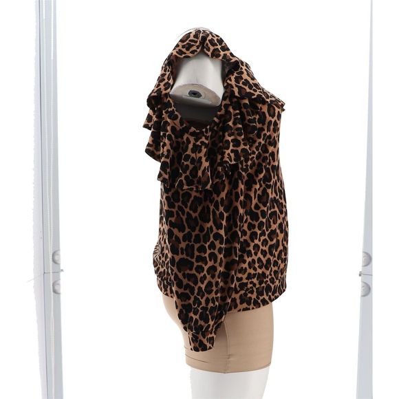 Colleen Lopez Ruffle Sweatshirt Cutout Neutral Leopard 770566E - Picture 7 of 8